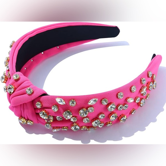 ???HOT PINK CRYSTAL Knotted Embellished Headband main image 8